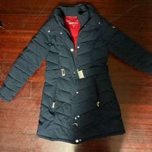 Tommy Hilfiger Navy Quilted Belted Puffer Coat